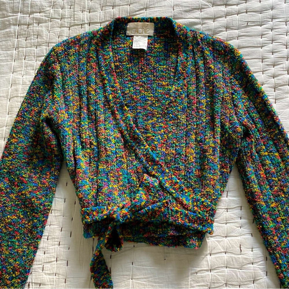Cache Multi-Colored Boucle Wrap-Around Sweater Ca… - image 1